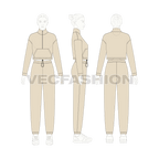 Womens crop jacket sweatsuit flat sketch, on croqui