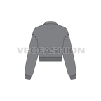 Womens crop open collar sweatshirt flat sketch, back view