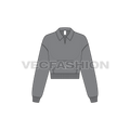 Womens crop open collar sweatshirt flat sketch, front view