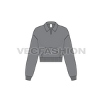 Womens crop open collar sweatshirt flat sketch, front view