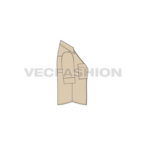 A vector illustrator template for Women's Crop Shirt. It has two big pockets on chest, a shirt collar with cropped length shirt. The sleeves comes till elbow with cuff detailing.