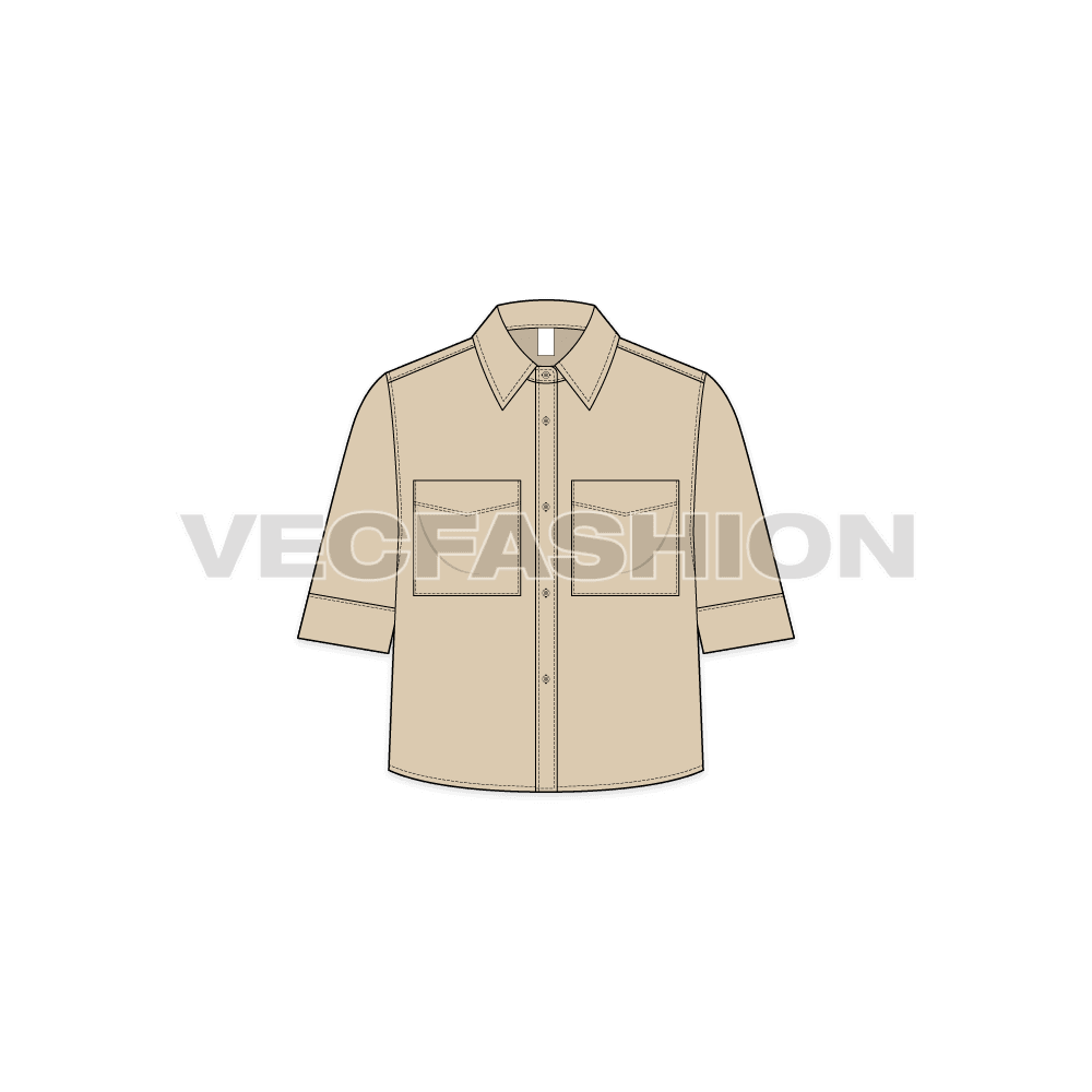 Womens crop shirt flat sketch, front view