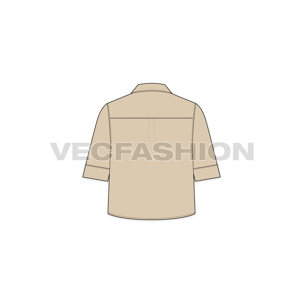 Womens crop shirt flat sketch, back view