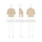 Womens crop shirt flat sketch, croqui sketch