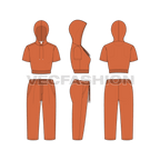 Womens crop sweatsuit flat sketch, showing all views, front, side and back