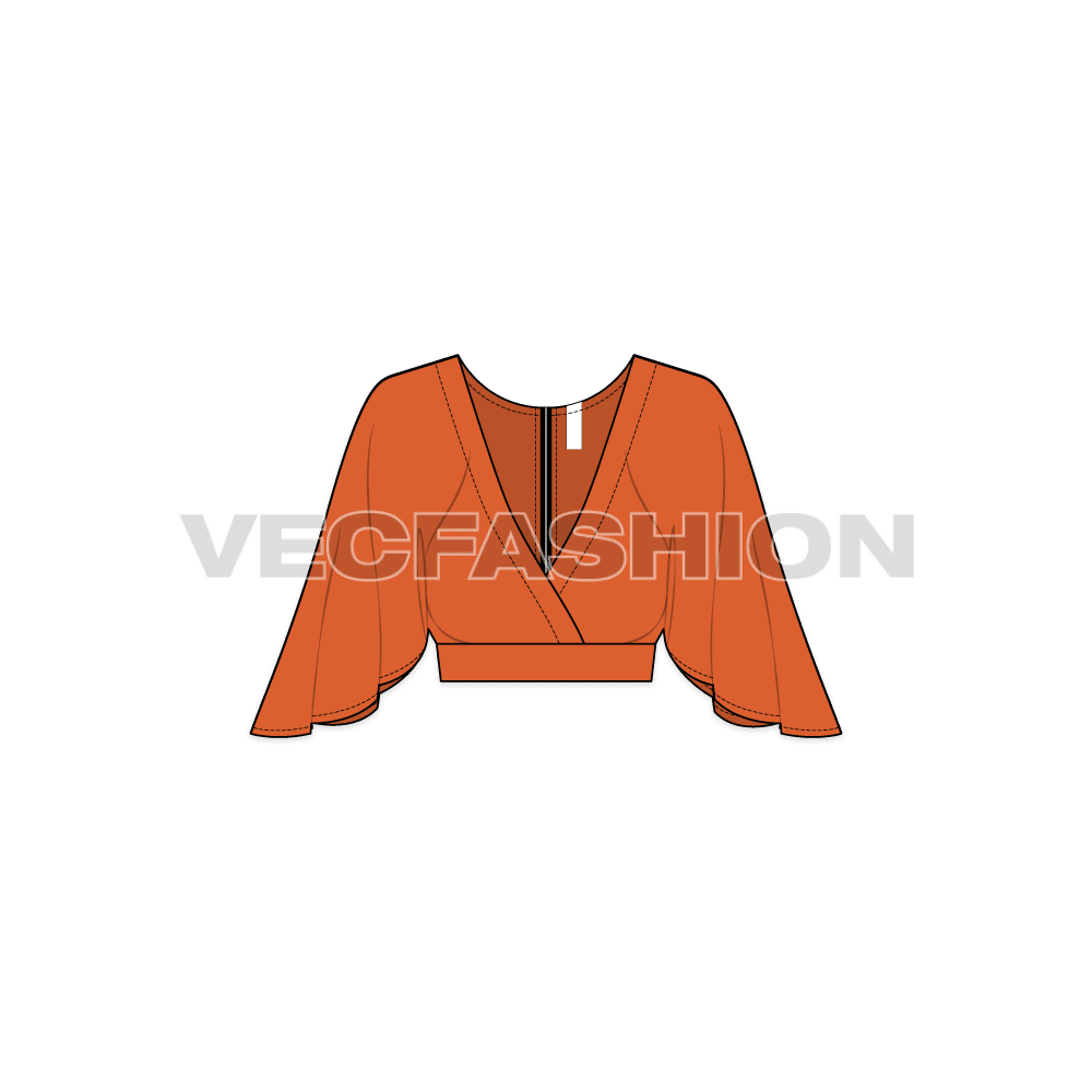 Womens crop top flat sketch, front view