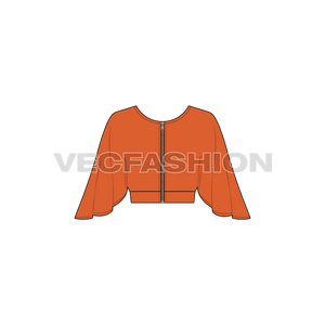 A vector template of Women's Crop Top. It is a very deep overlapping V-neck locked in place with the waistband and enclosure is at the back.