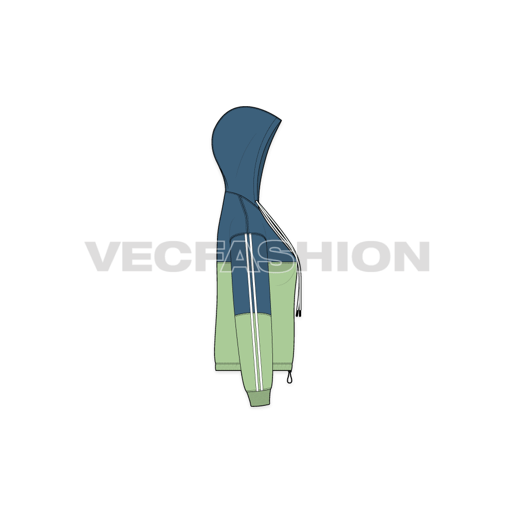 Womens crop vector hoodie flat sketch, side view