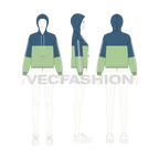 Womens crop vector hoodie flat sketch, croqui sketch