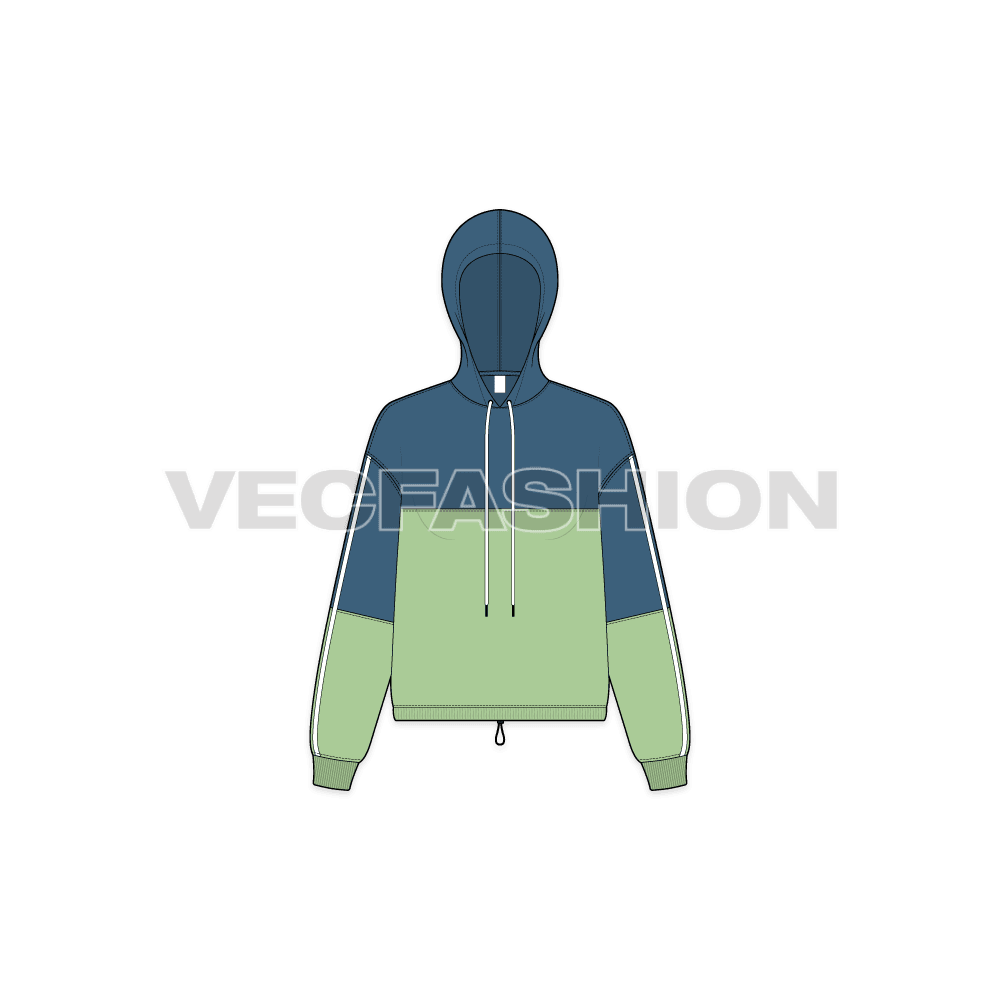 Womens crop vector hoodie flat sketch, front view