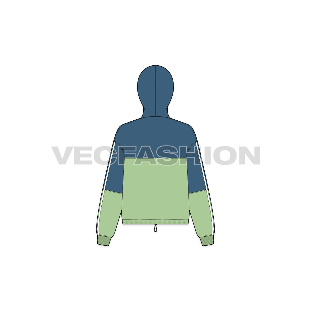 Womens crop vector hoodie flat sketch, back view