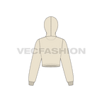 Womens cropped hoodie with kangaroo pocket flat sketch, back view