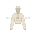 Womens cropped hoodie with kangaroo pocket flat sketch, front view