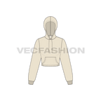 Womens cropped hoodie with kangaroo pocket flat sketch, front view