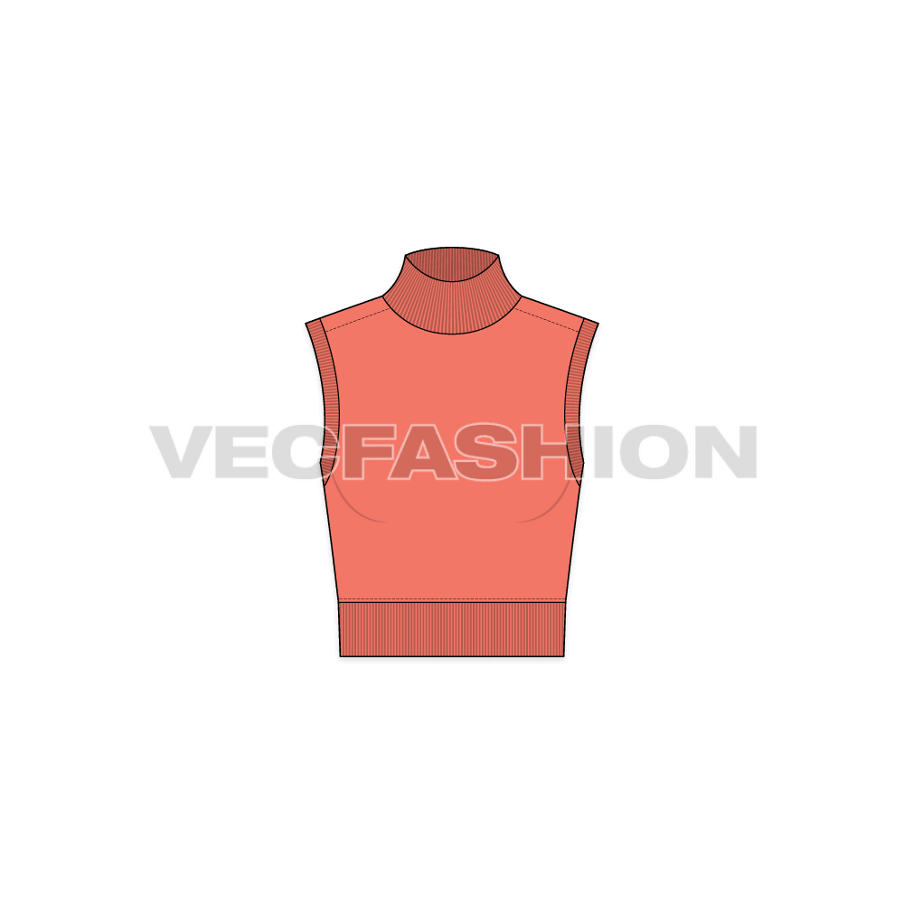 Womens cropped mock neck sweater flat sketch, front view