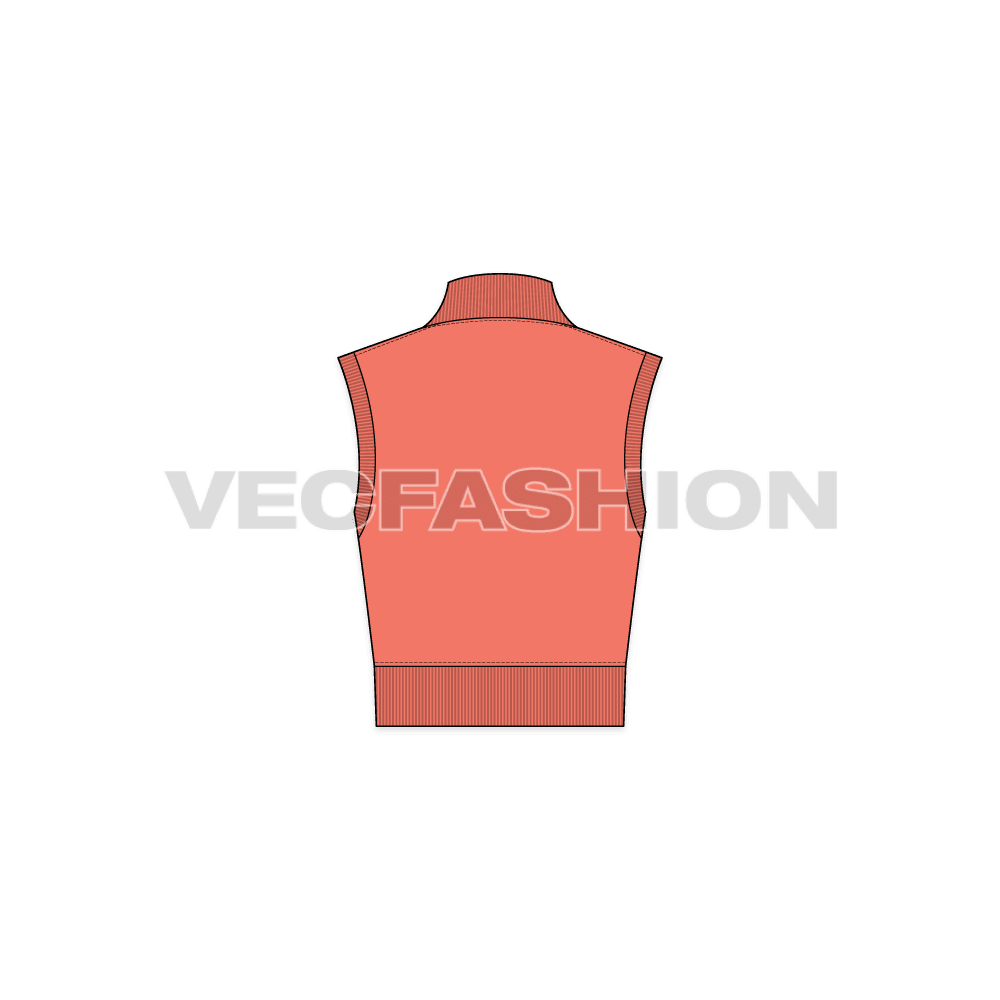 Womens cropped mock neck sweater flat sketch, back view