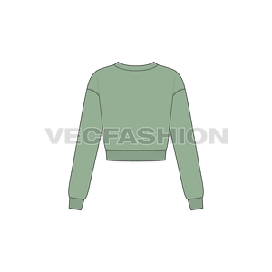 A vector template for Women's Cropped Pullover. It has a big open neck with tassels on it closing. The body is cropped and sleeves are full length. 