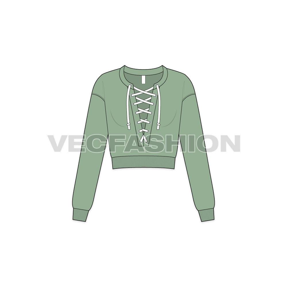 Womens cropped pullover flat sketch, front view