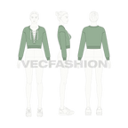 Womens cropped pullover flat sketch, croqui sketch