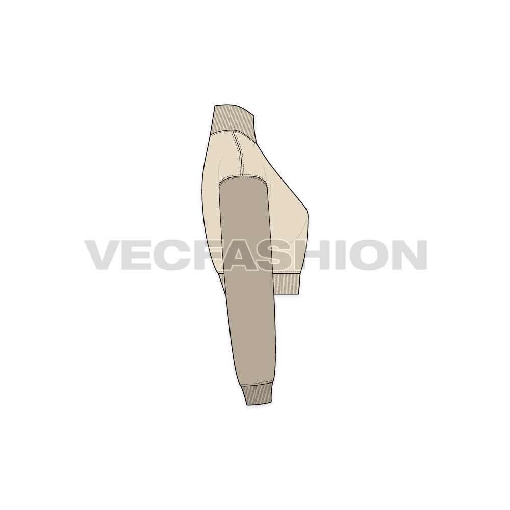 Womens cropped sweatshirt flat sketch, side view