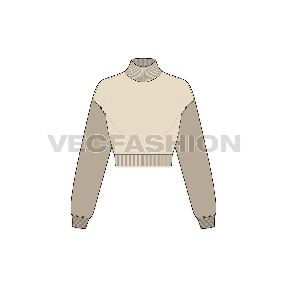 Womens cropped sweatshirt flat sketch, front view
