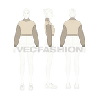 Womens cropped sweatshirt flat sketch, croqui sketch