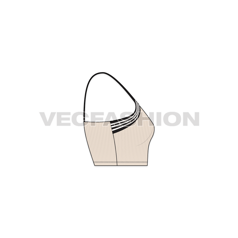 Womens cross-front crop top flat sketch, side view