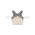 Womens cross-front crop top flat sketch, front view