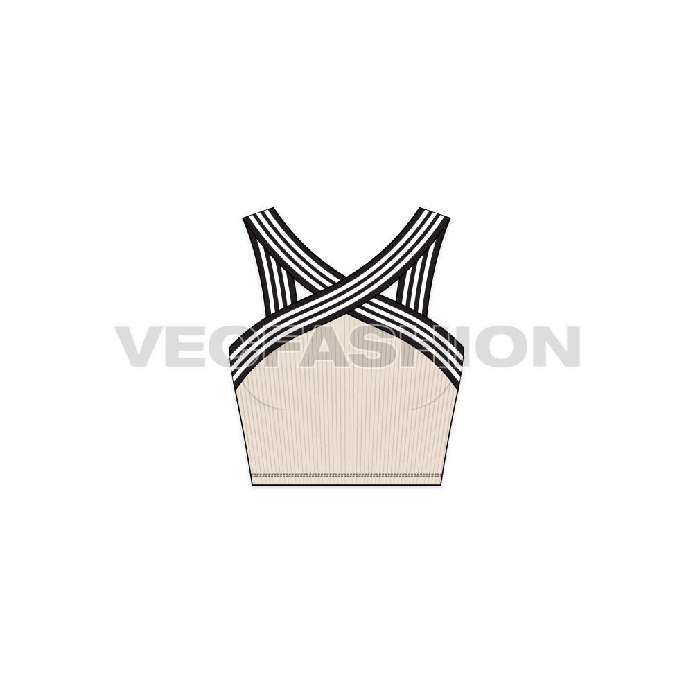 Womens cross-front crop top flat sketch, front view