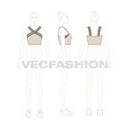 Womens cross-front crop top flat sketch, croqui sketch