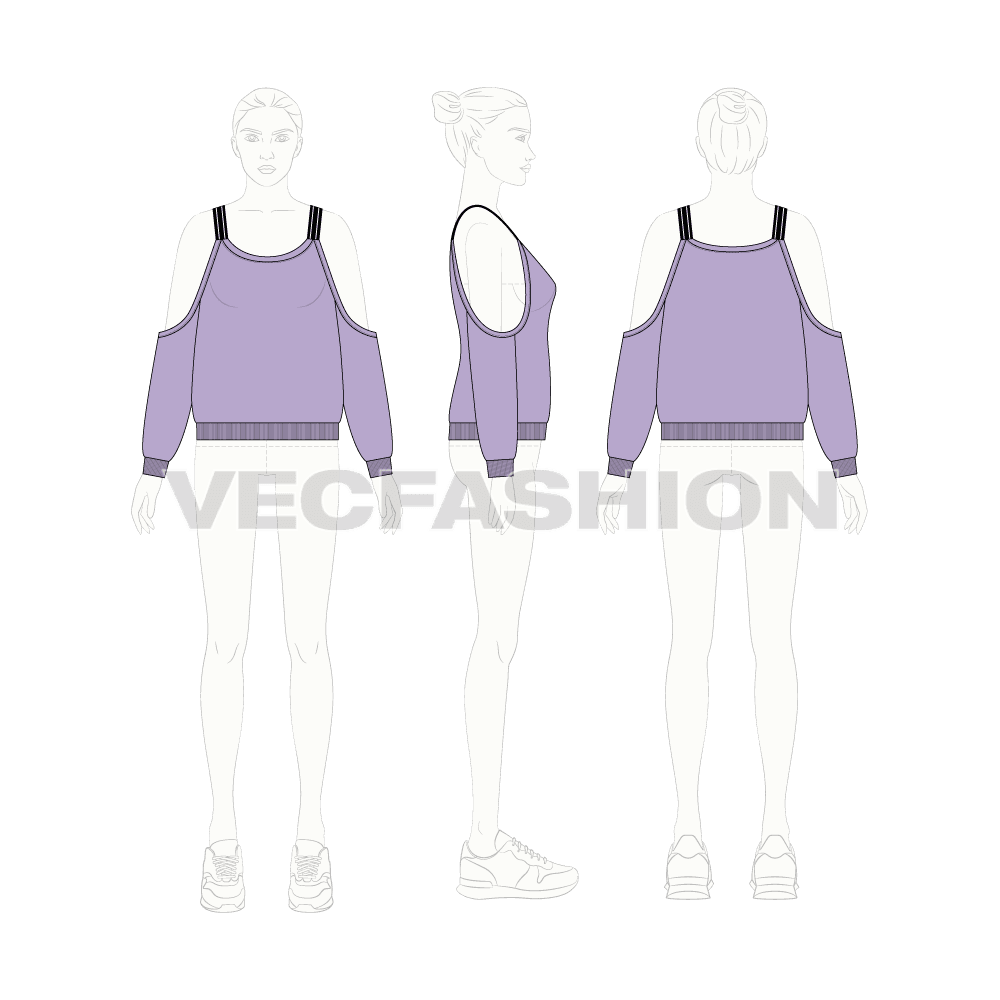 Womens cut out jumper flat sketch, croqui sketch