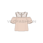 Womens cut out mesh top flat sketch, back view