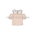 Womens cut out mesh top flat sketch, front view