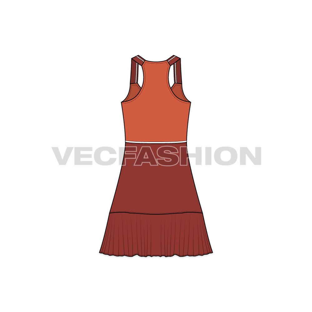 Womens daywear dress flat sketch, back view