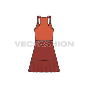A vector template for Women's Daywear Dress. It has fitted bodice with decorative straps with striking contrast white stripe around waist with flared skirt attached.