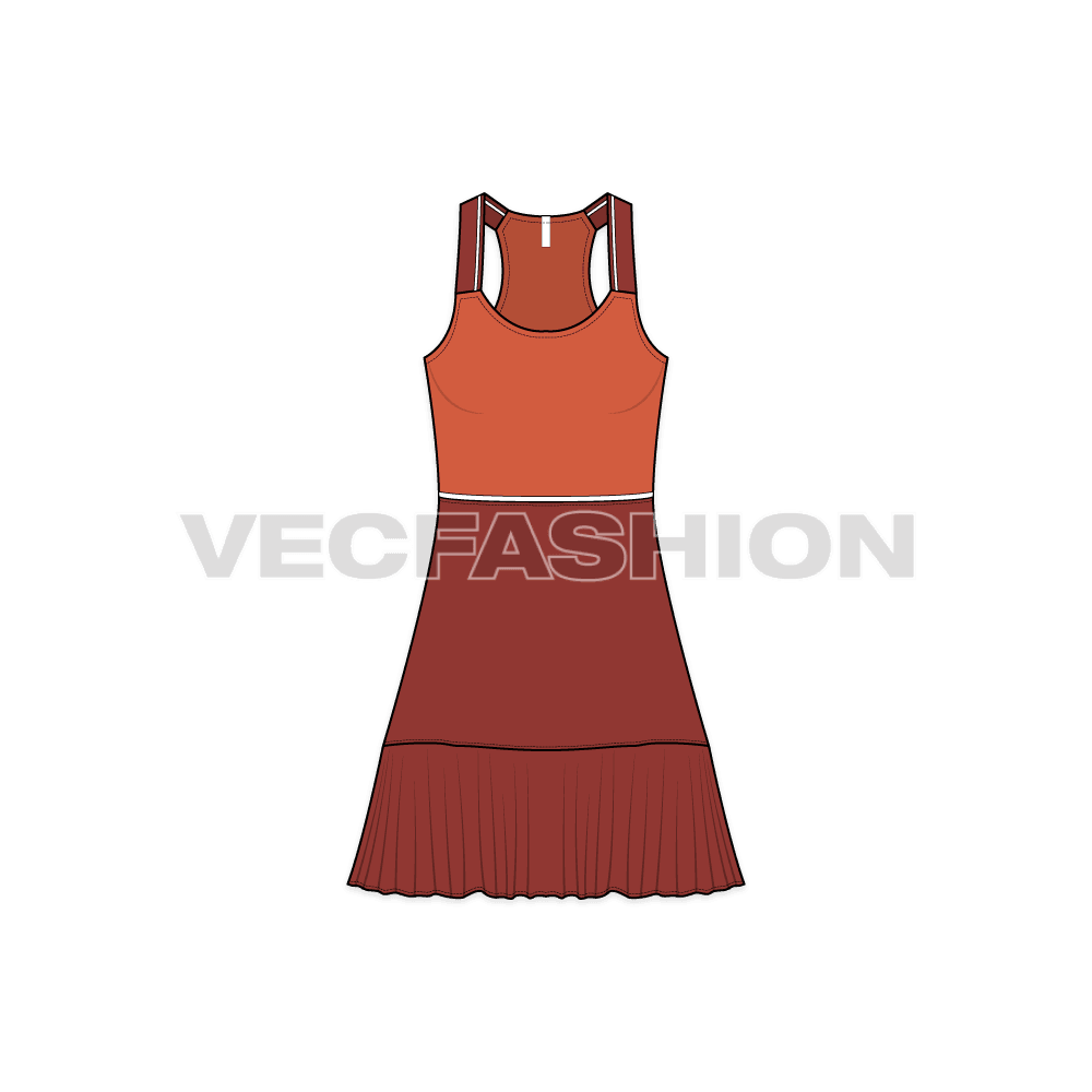 Womens daywear dress flat sketch, front view