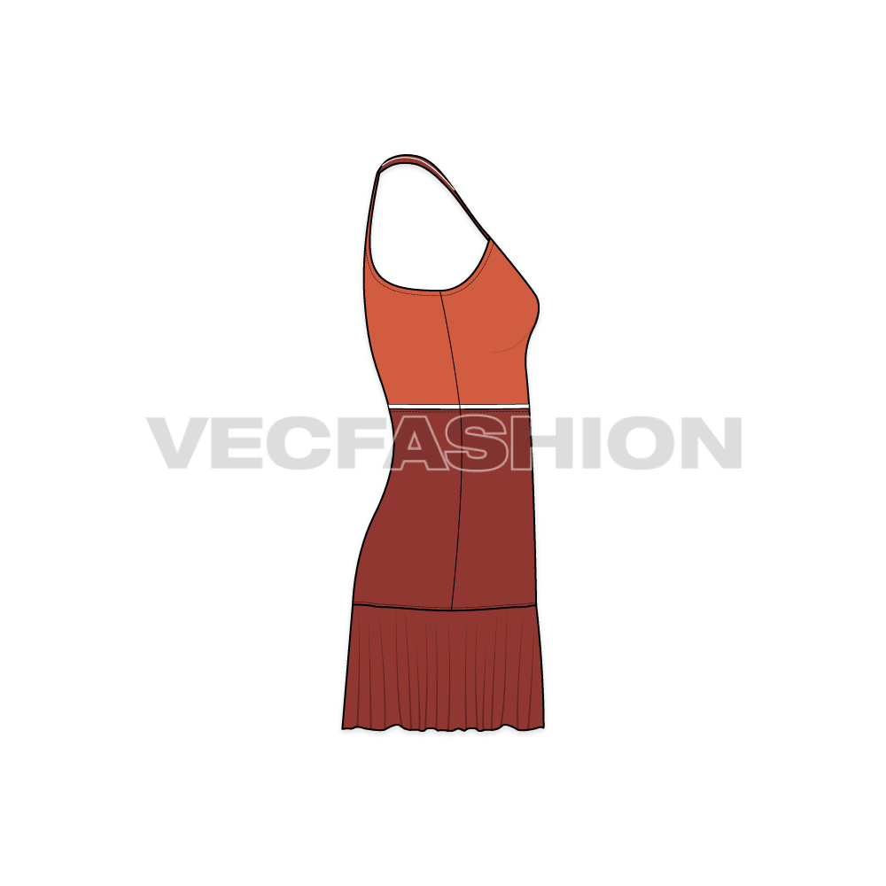Womens daywear dress flat sketch, side view
