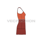 Womens daywear dress flat sketch, side view