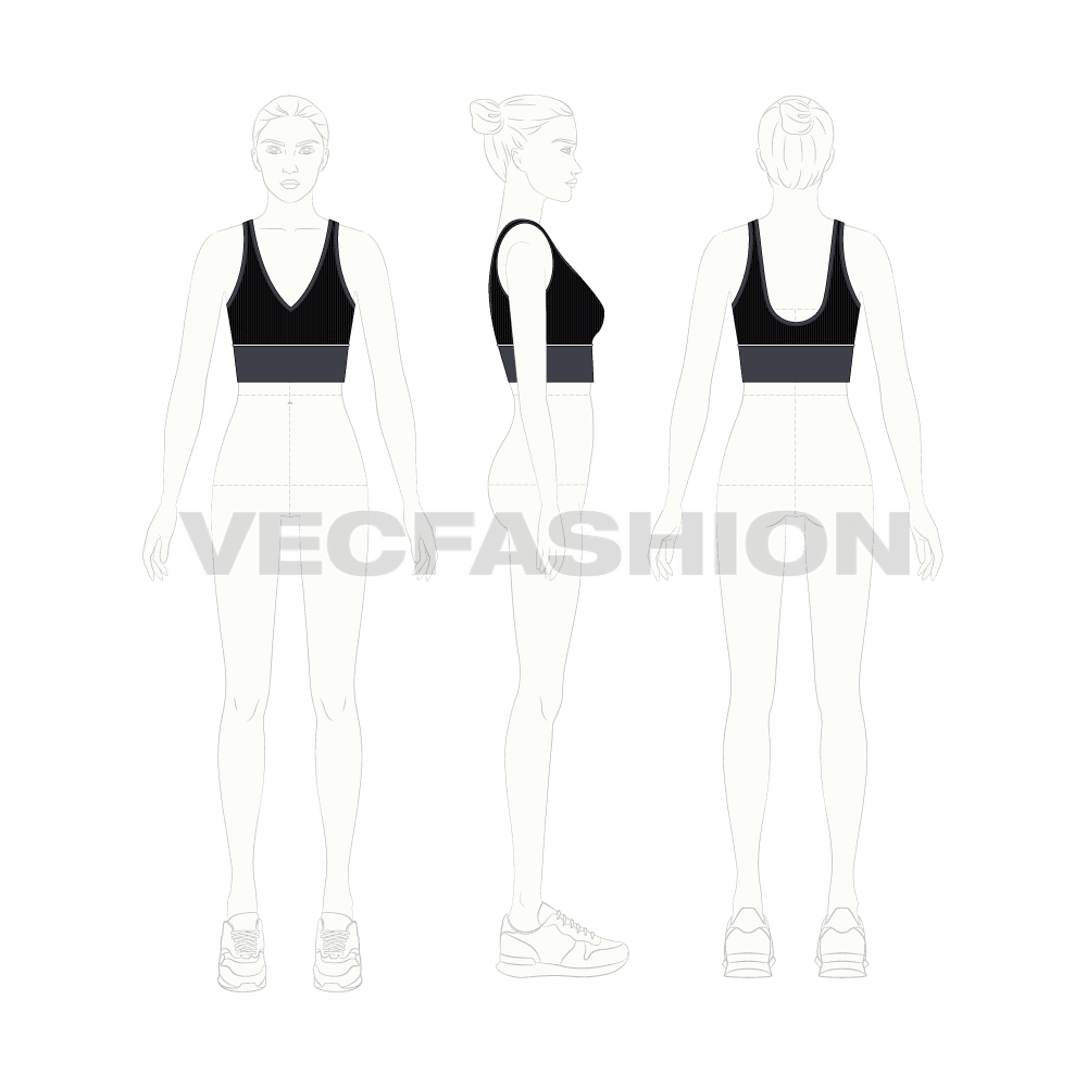 Womens deep neck tank flat sketch, croqui sketch