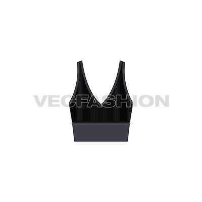 A vector template of Women's Deep Neck Tank. It has a V neck shape on front and round at the back. The lower part of body have a wide panel in medium gray with a strike through white colored piping at the joint.