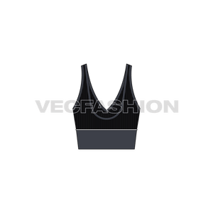 A vector template of Women's Deep Neck Tank. It has a V neck shape on front and round at the back. The lower part of body have a wide panel in medium gray with a strike through white colored piping at the joint.