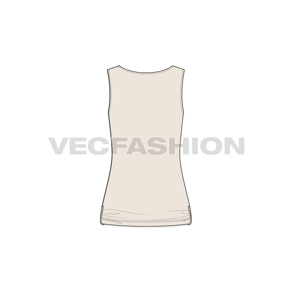 Womens deep neck top flat sketch, back view