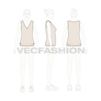Womens deep neck top flat sketch, croqui sketch
