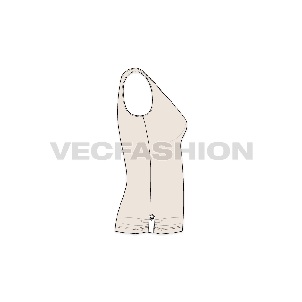 Womens deep neck top flat sketch, side view