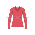 Womens deep v-neck shirt flat sketch, front view