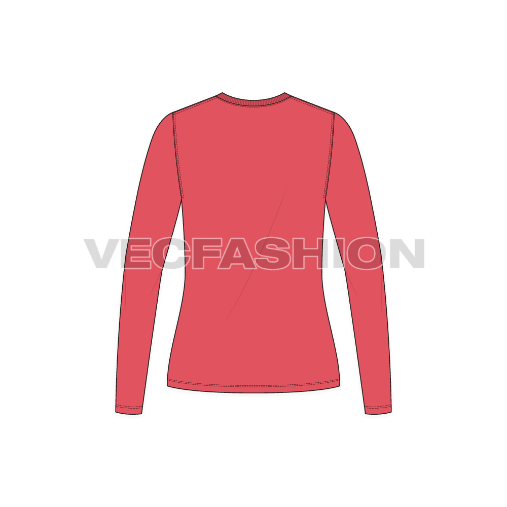 Womens deep v-neck shirt flat sketch, back view