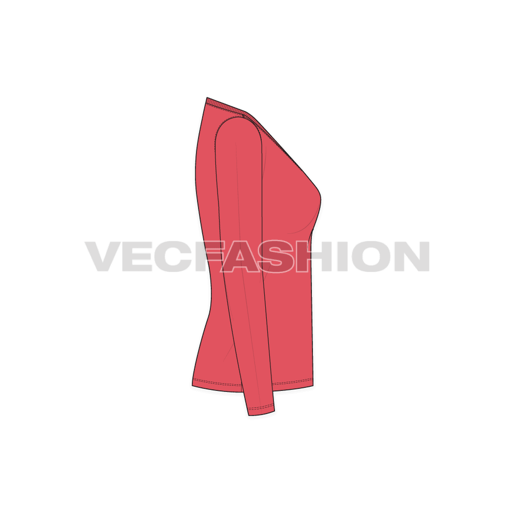 Womens deep v-neck shirt flat sketch, side view
