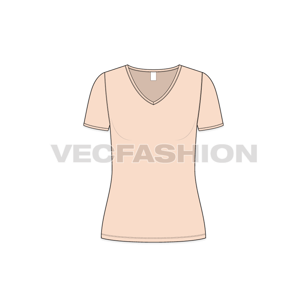 Womens deep v-neck t-shirt flat sketch, front view