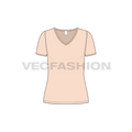 Womens deep v-neck t-shirt flat sketch, front view