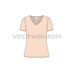 Womens deep v-neck t-shirt flat sketch, front view